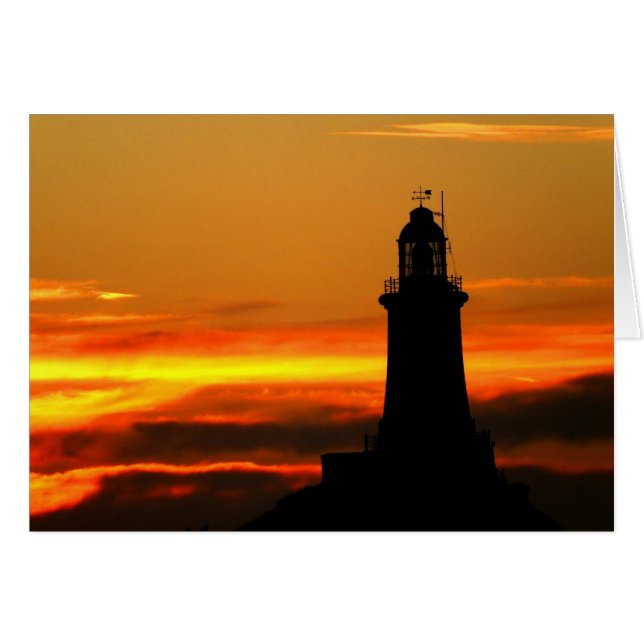 faro de Corbiere al atardecer tarjeta de Jersey (Anverso (Horizontal))