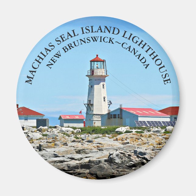 Faro de la isla de foca de Machias, imán redondo d (Frente)