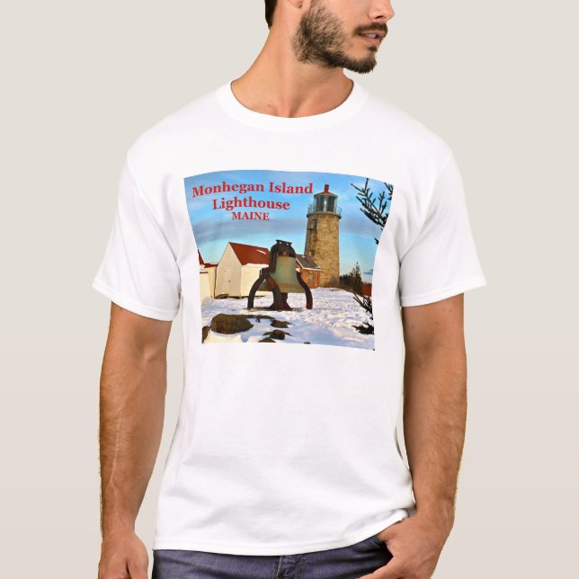 Faro de la isla de Monhegan, camiseta de Maine (Anverso)