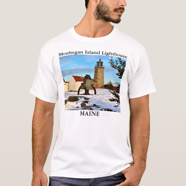 Faro de la isla de Monhegan, camiseta de Maine (Anverso)