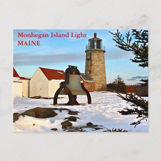 Faro de la isla de Monhegan, postal de Maine (Anverso)