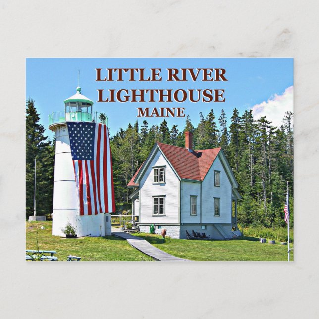 Faro de Little River, postal de Maine (Anverso)