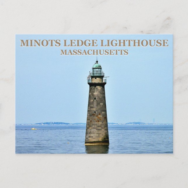 Faro de Minots Ledge, postal de Massachusetts (Anverso)