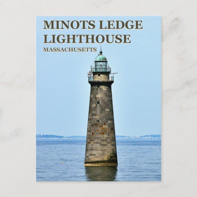 Faro de Minots Ledge, postal de Massachusetts (Anverso)