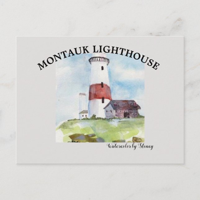 Faro de Montauk con tarjeta postal (Anverso)
