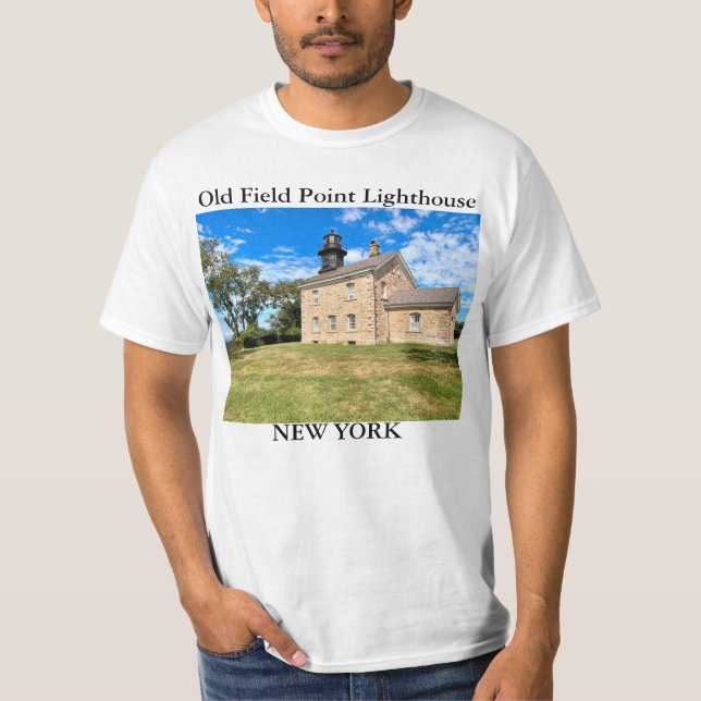Faro de Old Field Point, camiseta de Nueva York (Anverso)