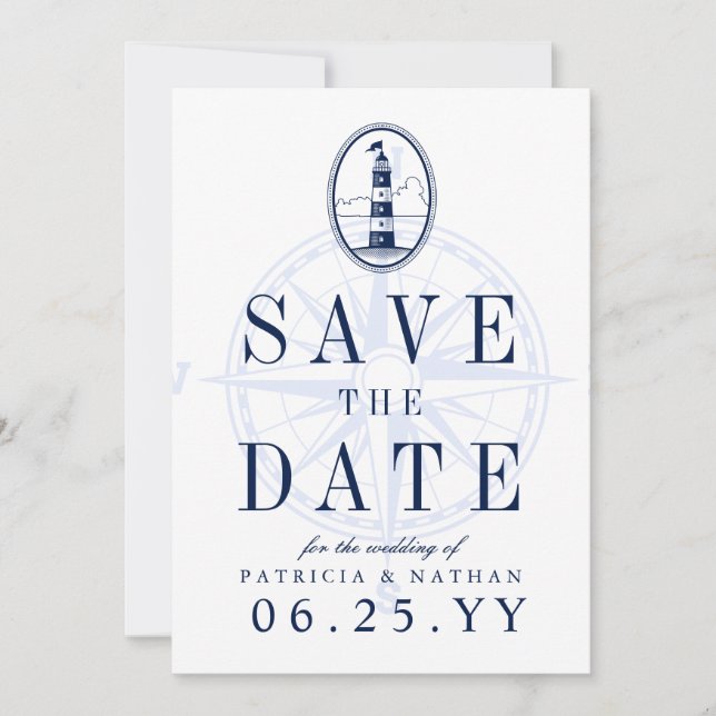 Faro de playa | Guardar la invitación de fecha (Anverso)