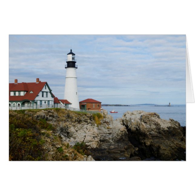 Faro de Portland Headlight en la orilla rocosa (Anverso (Horizontal))