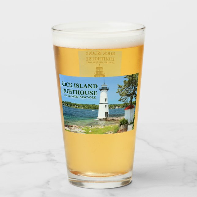 Faro de Rock Island, vaso de pinta de Nueva York (Reverso (lleno))