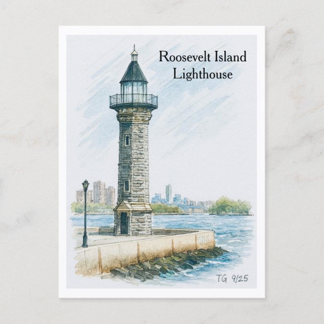 Faro de Roosevelt Island Tarjeta Postal de NYC (Anverso)