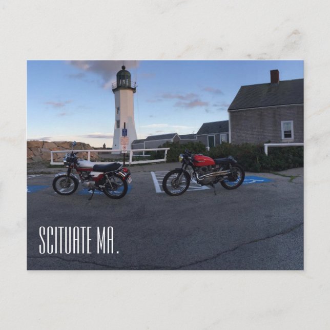 Faro de Scituate Massachusetts y postal de Moto (Anverso)