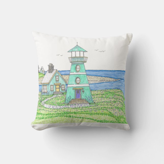 Faro de verano 3; Almohada de interior; Azul (Anverso)