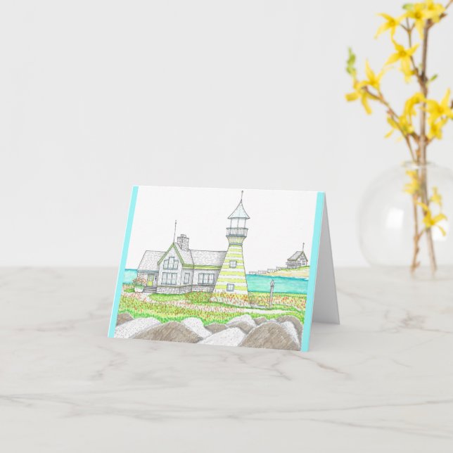 Faro de Verano 5; Tarjeta Pequeña Doblada; Verde (flor amarilla)