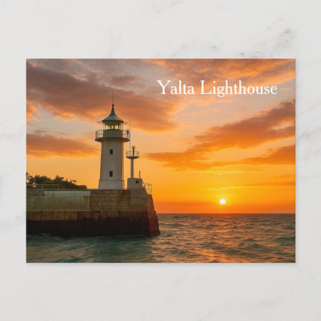 Faro de Yalta al Atardecer, Ucrania, Tarjeta Posta (Anverso)