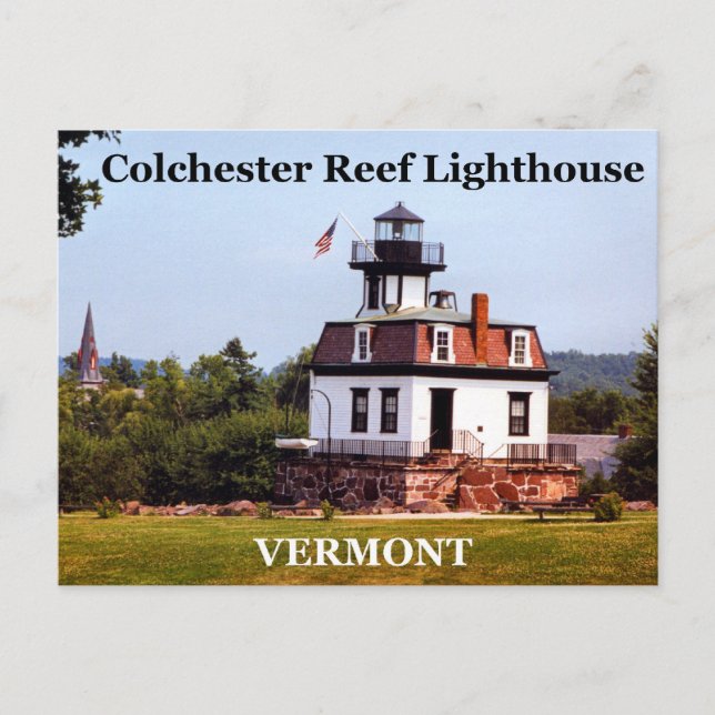 Faro del Arrecife de Colchester, postal de Vermont (Anverso)