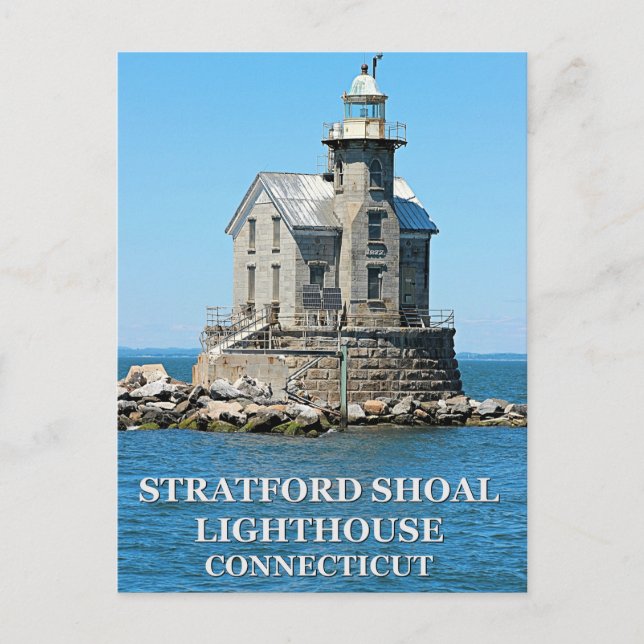 Faro del atolón de Stratford, postal de Connecticu (Anverso)