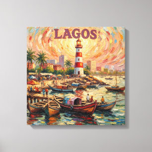 Faro del puerto de Lagos Nigeria Lienzo estirado