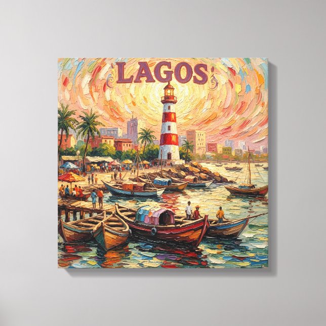 Faro del puerto de Lagos Nigeria Lienzo estirado (Anverso)