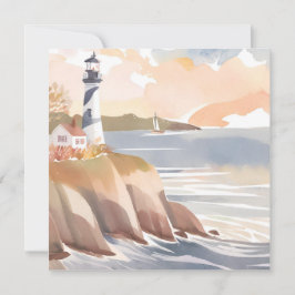 Faro en la Costa | Tarjeta de Océano Acuarela