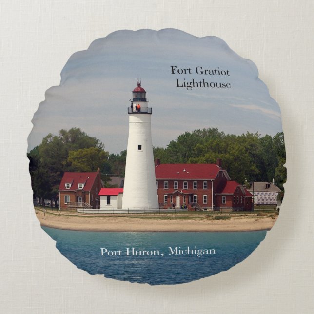 Faro Fort Gratiot almohada redonda de doble cara (Anverso)