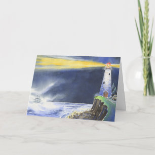 Faro Oceánico Con Tarjeta De Saludo Doblada De Noc