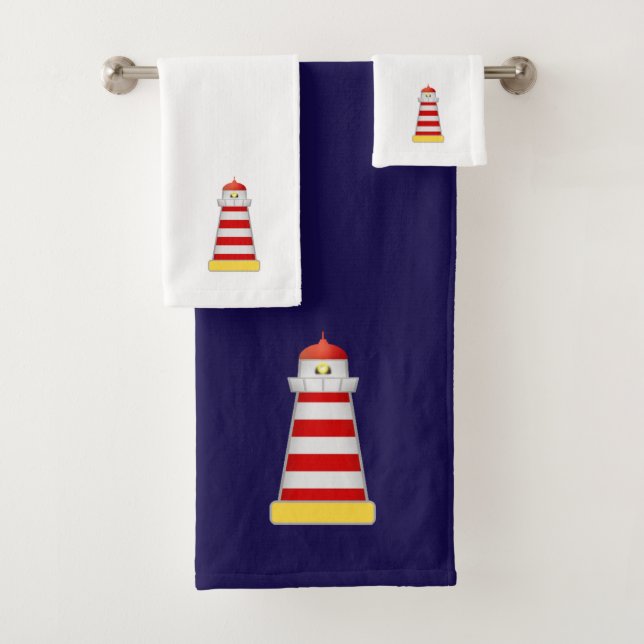Faro rojo y blanco sobre azul marino y blanco (In situ)