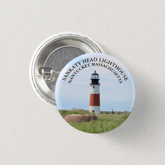 Faro Sankaty Head, botón Nantucket MAMÁES (Anverso y reverso)