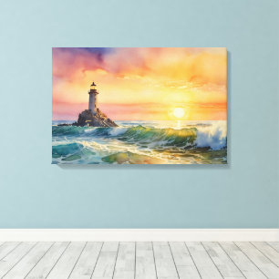 Faro Serene al atardecer - Arte de Ocean Wall