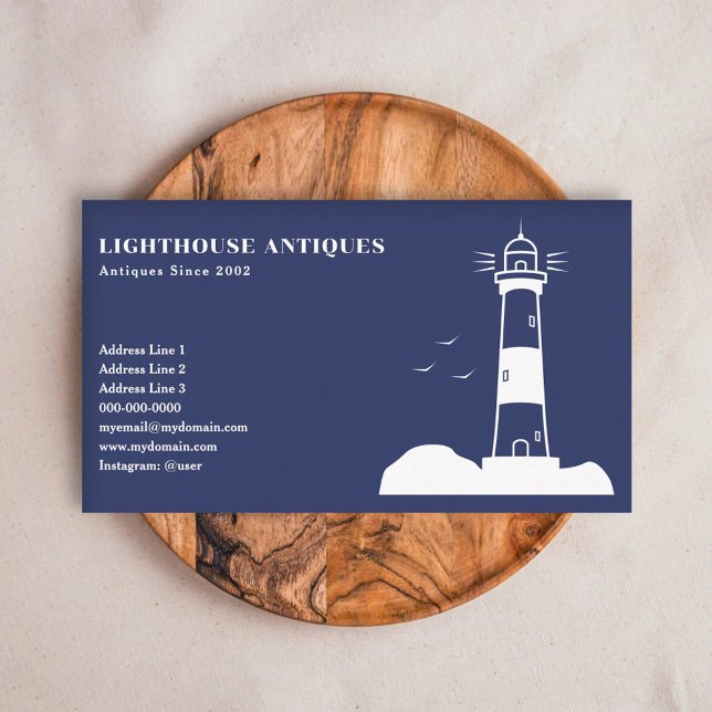 Faro - Tarjeta de visita azul de la Marina (Lighthouse - Navy Blue Business Card)