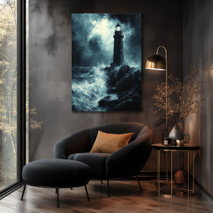 Faro tormentoso por la noche - Arte al carbón