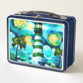 Faro tropical y palmeras Azul verde Verde azulado