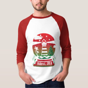 Faro y árbol Desi de camisetas de Navidad de época