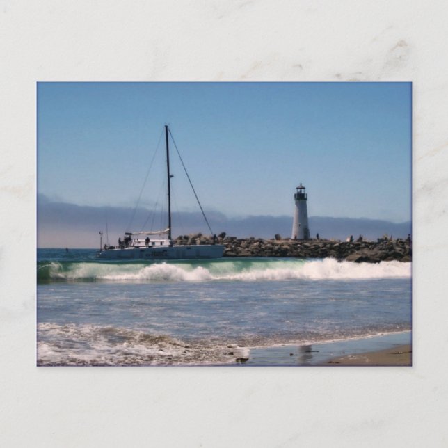 Faro y barco llegan a la postal de la costa (Anverso)