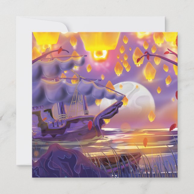 Faroles chinos a orillas de un río iluminado por l (Anverso)