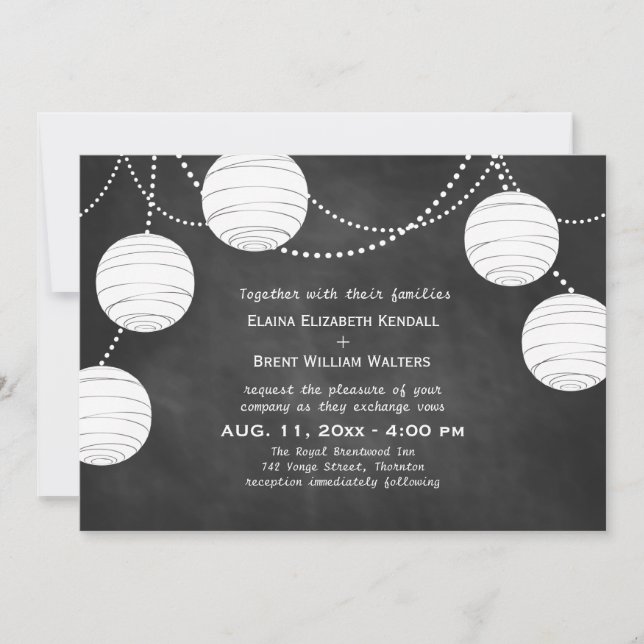 Faroles Fiestas en la invitación a la boda de la c (Anverso)