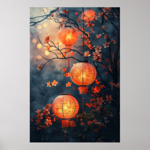 Faroles japoneses por la noche – Arte cálido en ac