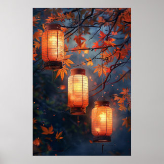 Faroles japoneses por la noche – Arte cálido en ac
