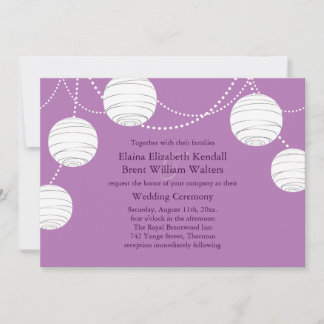 Farolillos de Fiesta en Invitación de Boda Morada