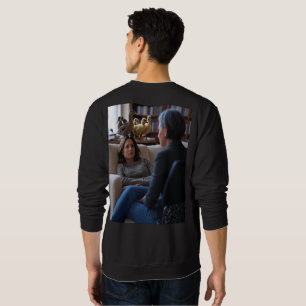 Fascinación con patos hombre sudadera negra espald