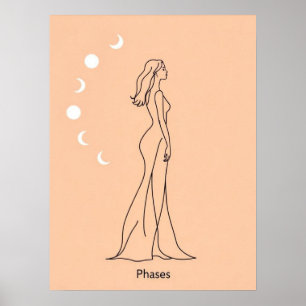 Fases - Arte de la línea del ciclo de la luna feme