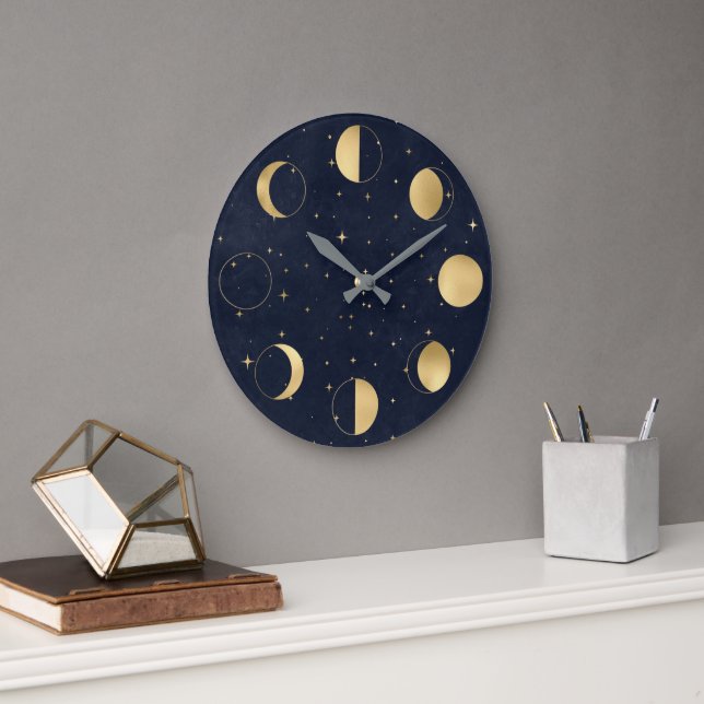 Fases celestes de la luna dorada reloj de pared ac (Oficina)