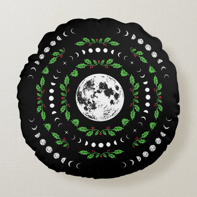 Fases de la luna almohada redonda mandala (Anverso)