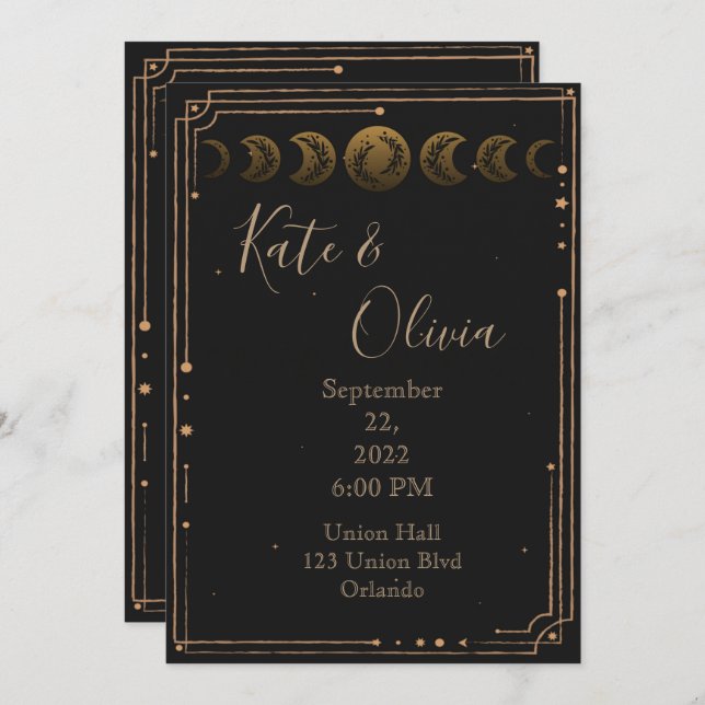 Fases de la luna de oro Invitación a la boda amoro (Anverso / Reverso)