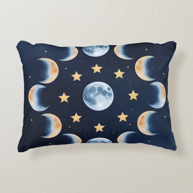 Fases Lunares & Estrellas | Almohada de Acento Cel (Anverso)