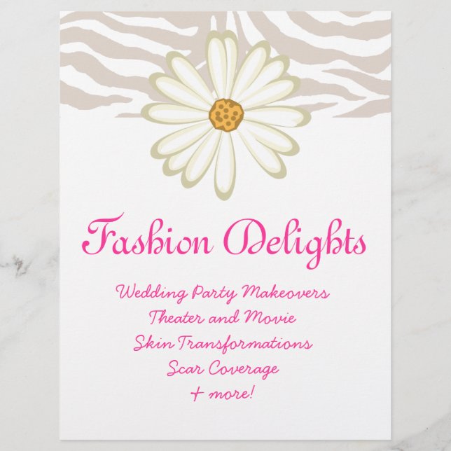 Fashion Flyer Zebra Daisy Flower Salon Boutique (Frente)