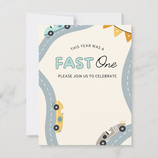 Fast Una invitación de primer cumpleaños niños pri (Anverso)
