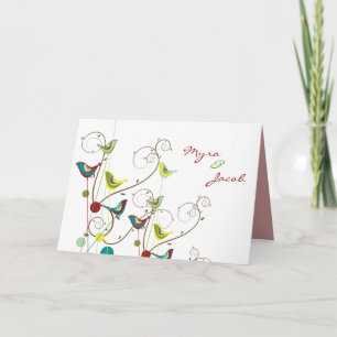 fatfatin Colorful Summer Birds Swirls Boda Card