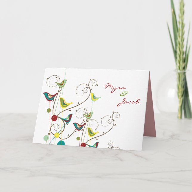 fatfatin Colorful Summer Birds Swirls Boda Card (Anverso)