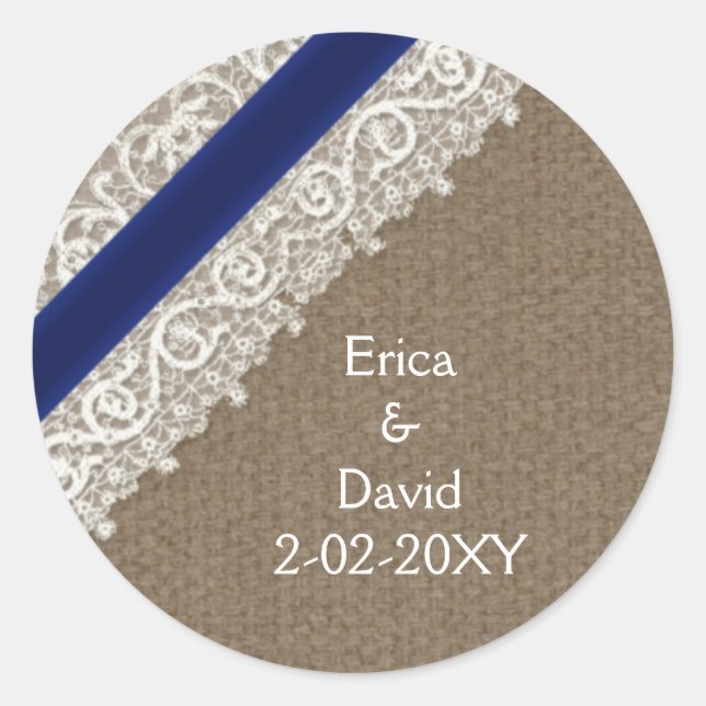 FAUX azul marino encaje y burlap , sellos bodas (Anverso)
