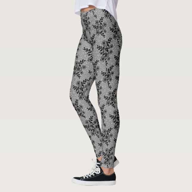 Faux Black Lace Fishnet Leggings Elegante Diseño (Izquierda)